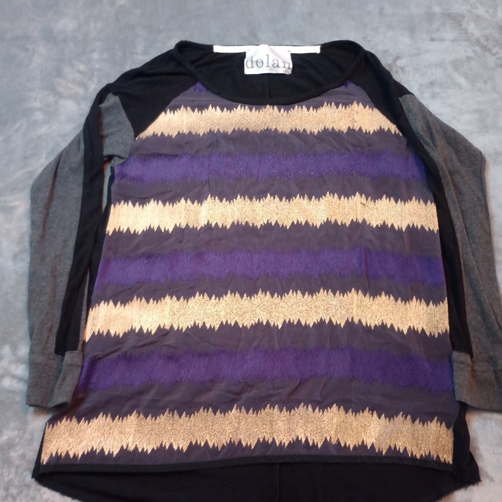 Dolan Shirt Blouse Top Womens Sz Large Purple Gold‎ Pullover 100% Silk